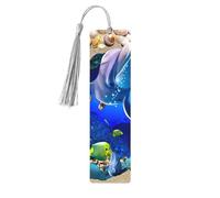 3D Underwater World Dolphin Print Wood Bookmark for Men Women,Wooden Bookmarks with Tassels, Ideal Bookmark Gifts for Book Lovers