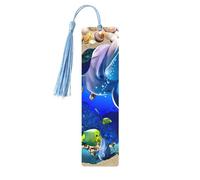 3D Underwater World Dolphin Print Wood Bookmark for Men Women,Wooden Bookmarks with Tassels, Ideal Bookmark Gifts for Book Lovers