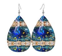 3d Underwater World Dolphin Trendy Leather Teardrop Earring Lightweight Bohemian Earrings Set Jewelry Gift For Women Girl