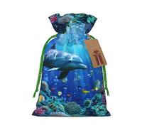 3d Underwater World Fish Dolphi Printed Christmas Drawstring Gift Bags-Xmas Wrapping Bags,Candy Bag,For Holiday Party Decorations,Wedding Party Supplies M Green Christmas Ribbon