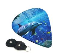 3D Underwater world fish dolphi Printed Guitar Picks, 6 Pack with Leather Keychain Pick Holder - 0.46mm, 0.71mm, 0.96mm Assorted Thickness for Acoustic Ukulele, Electric Guitar, Acoustic Guitar, Bass