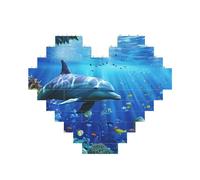 3D Underwater world fish dolphi Printed Jigsaw Puzzle 10.8x12.8 CM, Heart-Shaped Puzzle Challenging Game for Adults Gifts, Family Fun Decorative Wall Decor