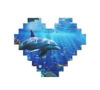 3D Underwater world fish dolphi Printed Jigsaw Puzzle 10.8x12.8 CM, Heart-Shaped Puzzle Challenging Game for Adults, Fun Decorative Wall Decor