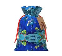 3d Underwater World Fish Dolphi Printing Christmas Bag With Drawstring Closure, 4.7x6.9 In For Christmas Party Birthday Gift Wrapping