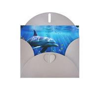 3D Underwater world fish dolphi Prints Pearl Paper Horizontal Festival Greeting Card for Birthday Cards and All Occasions, Gray