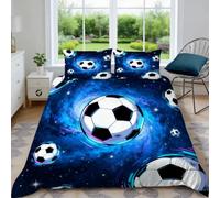 3D Universe Football Single Duvet Cover Sets Neon Effect Bedding Set Quilt Cover 135x200 cm Soft Microfiber Lightweight with Zipper Closure and 2 Pillowcases