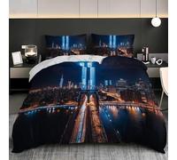 3D Urban Architecture Bedding Set Night Scenes Duvet Cover Soft Brushed Microfiber Quilt Cover with Zipeer Closure and 2xPillowcases 50x75cm for Teens Adults (Single 150x200cm) e-1017