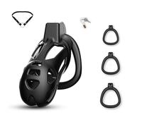 3D Ventilation Chastity Cage Lock Set with Three Wider Rings and Belt Small Lightweight Cock Cage with Urinal Men Penis SM Bondage Sex Toys Device for Adult (L)