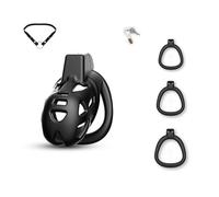 3D Ventilation Chastity Cage Lock Set with Three Wider Rings and Belt Small Lightweight Cock Cage with Urinal Men Penis SM Bondage Sex Toys Device for Adult (S)