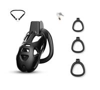 3D Ventilation Chastity Cage Lock Set with Three Wider Rings and Belt Small Lightweight Cock Cage with Urinal Men Penis SM Bondage Sex Toys Device for Adult (M)
