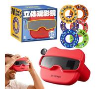 3D Viewfinder, 3D Stereoscopic Viewer Toy with 6 Themed, Portabble Science Observation Story Slideshow Toy for Children's Classrooms Home Preschool Living Room Kindergarten Bedroom Holiday (Red)