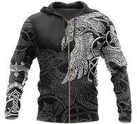3D Viking Crow Men's Hoodie Norse Mythology Predator Print Casual Sweatshirt Long Sleeve Pullover Oversized Couple Jacket