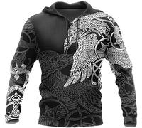 3D Viking Crow Men's Hoodie Norse Mythology Predator Print Casual Sweatshirt Long Sleeve Pullover Oversized Couple Jacket