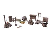 3D Vikings City Goods Set - Integral Accessories for D&D, Warhammer - Well, Wc, Bookmarks, Fork, Newspapers, Trolley