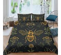 3D Vintage Bees Super King Duvet Cover Sets Natural Insects Double Bedding Set Warm Comfort Microfiber Quilt Cover Size 220x260 cm with 2 Pillowcases 50×75 cm F-3344