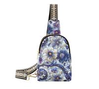 3d Vintage Bohemian Flower Purple Blue women's fanny pack anti-theft shoulder fanny pack for for travel, 3D Vintage Bohemian Flower purple blue, Cross-body-handbags, 3D Vintage Bohemian Flower purple