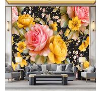 3D Vintage Roses Floral Prints Leaves Non-Woven Wallpaper Mural 300 x 210 cm, Black Large Wall Coverings, Paste the Wall for Girls Boy Bedroom Nursery Teenagers Playroom Home Decor