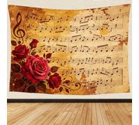 3D Vintage Sheet Music Tapestry Wall Hanging Romantic Rose Oversized Tapestry 300x250 cm Printed Tapestries for Bedroom Living Room Backdrop Wall Art Aesthetic Home Decor Blanket B.1727