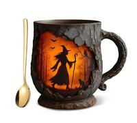 3D Vintage Witch Mug, Novelty Resin Mug with Stainless Steel Spoon for Daily Use, Witch Travel Mugs for Hot Drinks, Cute Vintage Coffee Cup - Birthday Gifts for Women Men, Witchy Gifts for Women