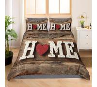 3D Vintage Wood Grain Single Duvet Cover Set Letter Patterns Single Bedding Sets Warm Comfort Microfiber Quilt Cover 135x200 cm with 2 Pillowcases for Boys Girls Bedroom D-1501