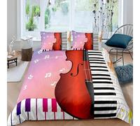 3D Violin and Piano Super King Duvet Cover Sets Music Style Bedding Set Soft Microfiber Quilt Covers 260x220 cm with Zipper Closure and 2 Pillowcases 50x75 cm for Adults c4098