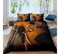 3D Violin Super King Duvet Cover Sets Music Style Bedding Set Soft Microfiber Quilt Covers 260x220 cm with Zipper Closure and 2 Pillowcases 50x75 cm for Adults c4278