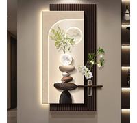 3D Vision sandstone Wall Art Decor with Led Light,Creative Vertical Hanging Sculpture Painting with Glass vase, Plug-in Power Supply,Symbol of good luck for Entrance(D,50*100cm/19.7*39.4in)