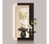 3D Vision sandstone Wall Art Decor with Led Light,Creative Vertical Hanging Sculpture Painting with Glass vase, Plug-in Power Supply,Symbol of good luck for Entrance(B,70*140cm/27.6*55.1in)
