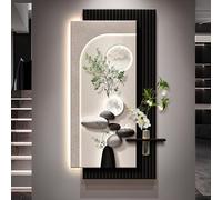 3D Vision sandstone Wall Art Decor with Led Light,Creative Vertical Hanging Sculpture Painting with Glass vase, Plug-in Power Supply,Symbol of good luck for Entrance(F,60*120cm/23.6*47.2in)