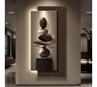3D Vision Sandstone Wall Art Decor with LED Light, Luxury Sculpture for Vertical Hanging, Creative Stone Sculpture for Home Entrance