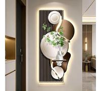 3D Vision Wall Art Decor with LED Light, Luminous Painting and Fake Plants, Decorative Mural Sculpture for Entryway and Hallway, 60x120cm