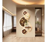 3D Vision Wall Decor Painting with Led Light large Luxury Plug-in Power Supply wall art Sculptures Creative Stone Sandstone Painting with Fake Plants and Glass Vase(C,50*100cm/19.7*39.4in)