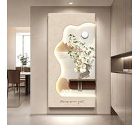 3D Vision Wall Sandstone Decoration Painting with LED Light, Creative Wall Sculptures Art Decor with Glass vase and Fake Plants, Plug-in Power Supply, for Entrance(D,60*120cm/23.6*47.2in)
