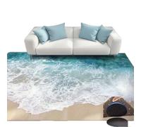 3D Visual Blue Ocean Rug with Beach Design Carpet, Large Coastal Rugs for Girls Bedroom-Cute Sea Wave Mat Non-Slip Nautical Rug (40''X60'')