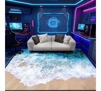 3D Visual Blue Ocean Rug with Beach Design Carpet, Large Sea Wave Area Rugs for Girls Bedroom-Cute Garden Mat Non-Slip Sofa Mat (Sea Wave,48''x64'')