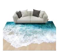 3D Visual Blue Ocean Rug with Beach Design Carpet, Large Sea Wave Area Rugs for Girls Bedroom-Cute Garden Mat Non-Slip Sofa Mat (Sea Wave,32''x48'')