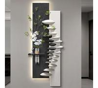 3D Visual Hanging Mural, Sandstone Decor Wall Art Painting with Warm LED Light, Entrance Foyer Decorative Art with Water Storage Vase, for Entryway Hallway(Black 4,44 * 120cm/17.3 * 47.2in)