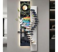 3D Visual Hanging Mural, Sandstone Decor Wall Art Painting with Warm LED Light, Entrance Foyer Decorative Art with Water Storage Vase, for Entryway Hallway(Black 2,44 * 120cm/17.3 * 47.2in)