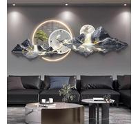 3D Wall Art Clock with LED Light, Modern Decorative Wall Hanging for Home Décor, Sunshine Golden Mountain Design, Pluggable Background Wall Lamp (50x150cm)