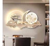 3D Wall Art Decor Clock with LED Light, Large 3D Wall Sculptures with LED Light, Home Hanging Decor, Plug-in Power Supply, for Living Room Bedroom Dining Room(Beige 2,120x60cm/47.2x23.6in)