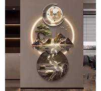 3D Wall Art Decor Clock with LED Lighting A large-format wall Clock Featuring a moon and Landscape Them The Premier Choice for Living room Decor Equipped with a Silent Movement it Embod A 39.4*19.7in