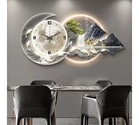 3D Wall Art Decor Clock with LED Lighting Featuring a moon and Landscape theme this Piece is the Premier Choice for Living room Decor it Boasts a Silent Movement and a Unique Design B 39.4*19.7in