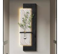 3D Wall Art Decor, LED Sandstone Painting with Vase and Artificial Plant for Hallway, Creative Mural Decoration