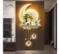 3D Wall Art Decor, LED Wall Sculpture Mural with Metal Ball Pendant, Creative Decorative Painting for Living Room and Entrance