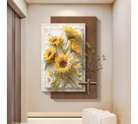3D Wall Art Decor, Sandstone Hanging Artwork with Vase and Fake Plant for Living Room, Entry, Dining Room, 50 x 70 cm