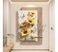 3D Wall Art Decor, Sandstone Hanging Artwork with Vase and Fake Plant for Living Room, Entry, Dining Room, 50 x 70 cm
