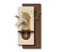 3D Wall Art Decor with LED Light, Handmade Sandstone Wall Sculpture with Vase & Artificial Greenery for Hallway Living Room Home Decoration