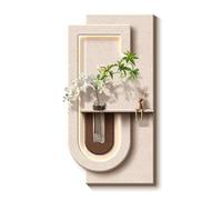 3D Wall Art Decor with LED Light, Handmade Sandstone Wall Sculpture with Vase & Artificial Greenery for Hallway Living Room Home Decoration