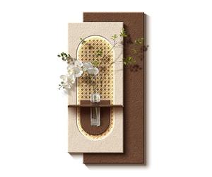 3D Wall Art Decor with LED Light, Handmade Sandstone Wall Sculpture with Vase & Artificial Greenery for Hallway Living Room Home Decoration