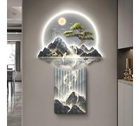 3D Wall Art Decor with LED Light, Large Metal Wall Art Sculpture Modern Home Decor Artwork Hanging Paintings Decoration Lamp , Chinese Wall Hanging Paintings for Home Entrance Hallway Bedroom